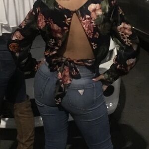 Windsor Black Floral Tie-Back Blouse